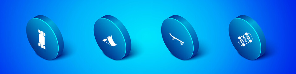 Set Isometric Longboard or skateboard, Skateboard, Broken and park icon. Vector