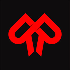 Initial letter R, RR, RM or MR logo template with geometric mask line art illustration in flat design monogram symbol
