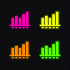 Bar Chart four color glowing neon vector icon