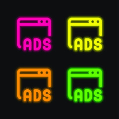 Ads four color glowing neon vector icon