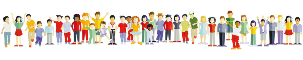 Große Kinder Gruppe beisammen, Illustration
