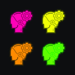 AI four color glowing neon vector icon