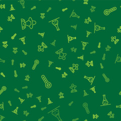 Set line Farmer in the hat, Meteorology thermometer and Decanter for wine on seamless pattern. Vector