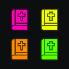 Bible four color glowing neon vector icon