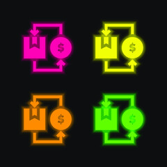 Box four color glowing neon vector icon