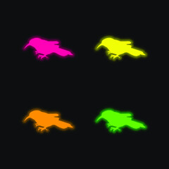 Bird Plover Side Shape four color glowing neon vector icon