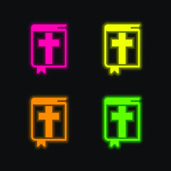 Bible four color glowing neon vector icon