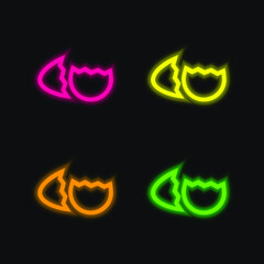 Birds Egg Broken In Two Parts Outline Symbol four color glowing neon vector icon