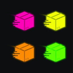 Box four color glowing neon vector icon