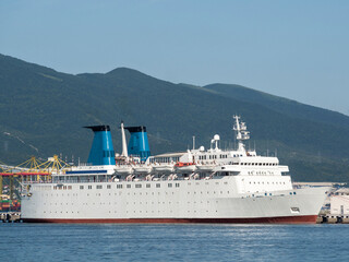 Fototapeta na wymiar Passenger cruise ship anchored in sea port