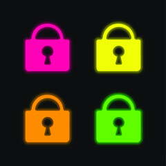 Blocked Padlock four color glowing neon vector icon