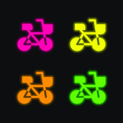 Bicycle four color glowing neon vector icon