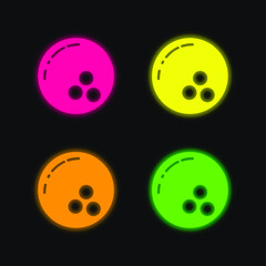 Bowling four color glowing neon vector icon