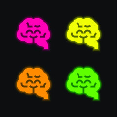 Brain four color glowing neon vector icon