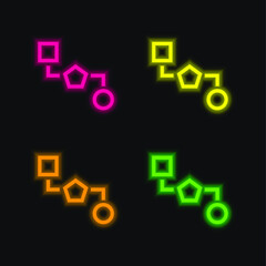 Blocks Scheme Of Three Shapes four color glowing neon vector icon