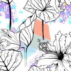 Fototapeta premium Floral Geometric Print Tropical Jungle Leaf Brush