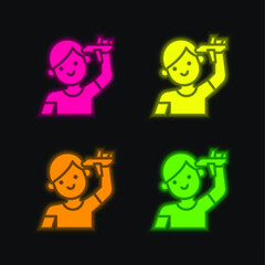 Boy four color glowing neon vector icon
