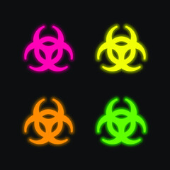 Biohazard Symbol four color glowing neon vector icon