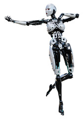 3D Rendering Female Robot on White