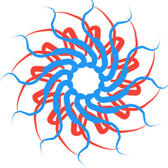 blue and red sun logo
