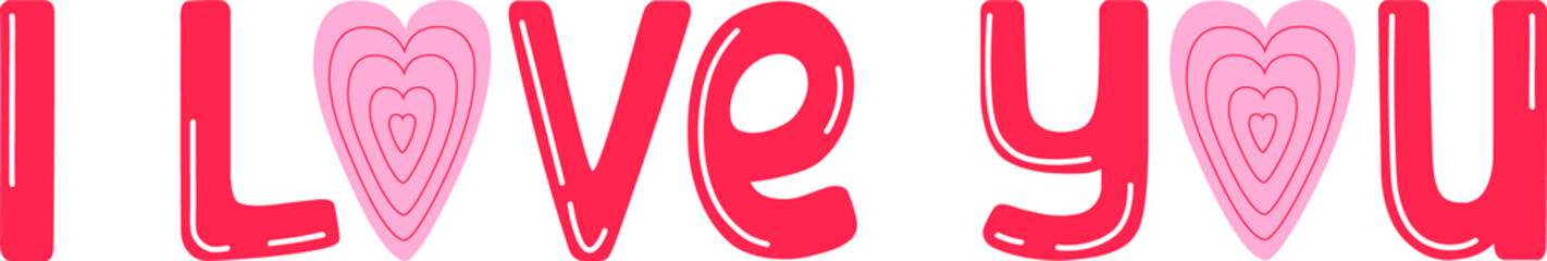 I love you hand drawn lettering. Cute design for greeting card. Vector illustration