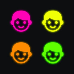 Boy four color glowing neon vector icon