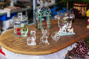 Cute glass figurines and pottery at flea markets