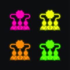 Brainstorming four color glowing neon vector icon