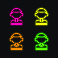 Boy four color glowing neon vector icon