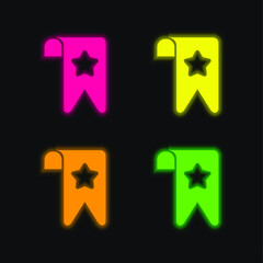 Bookmark four color glowing neon vector icon