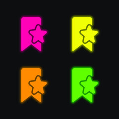 Bookmark four color glowing neon vector icon