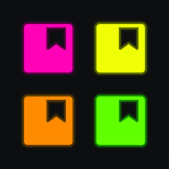 Bookmark four color glowing neon vector icon