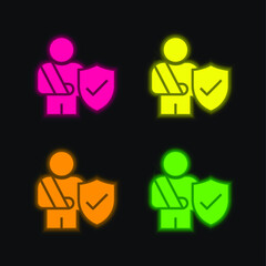 Accident four color glowing neon vector icon