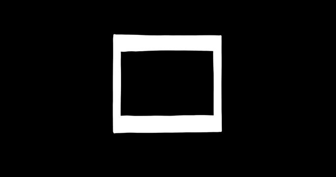 Set of Animated Photo Frame: Film Roll, Photo Album Corners, Instant Photo, Camera Recording Screen in Doodle style, Isolated on Black. Hand-Drawn Loop Video on Transparent background, Alpha Channel.