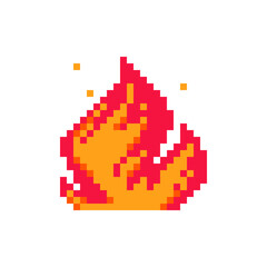 Fototapeta premium Pixel art fire icon. Knitted design. Isolated vector illustration. 8-bit sprite. Old school computer graphic style.