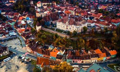 Famous Sighisoara citadel in scape of european town