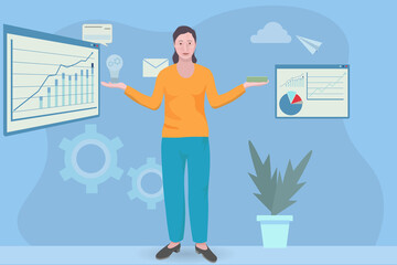 Pretty business woman clearly demonstrates that the idea is profitable