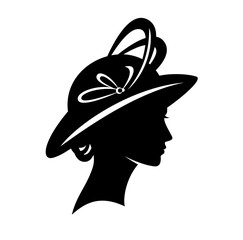 elegant woman  wearing retro style hat with feather decor - glamour and beauty concept vector portrait