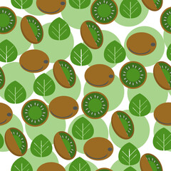 Kiwi seamless pattern and circles, green juicy fruits on a white background
