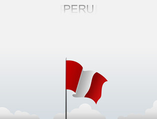 Peruvian flag flutters on a pole standing tall under a white sky