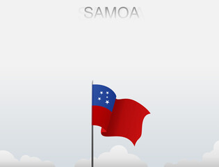 Samoa flag flutters on a pole standing tall under a white sky