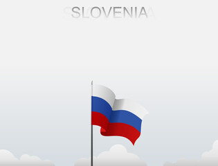 Slovenia flag flutters on a pole standing tall under a white sky