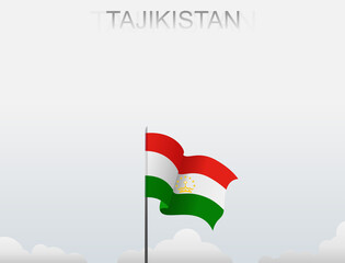Tajikistan flag flutters on a pole standing tall under a white sky