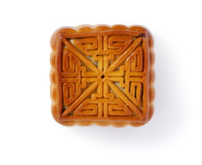 Delicious moon cake for Mid-Autumn Festival food isolated on white table background.