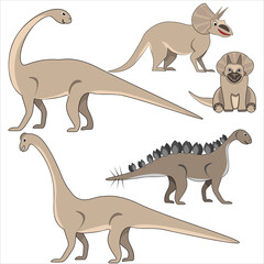 Dinosaurs, set, isolated on white background. Clip art, vector.