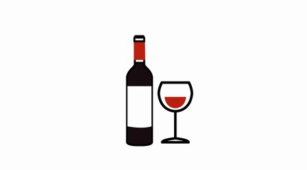 Wine Bottle and Cup Icon. Vector siple editable flat illustration of a bottle of wine and a cup of red wine