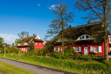Fototapeta na wymiar Reetgedeckte Häuser in Prerow; Mecklenburg-Vorpommern; Deutschland