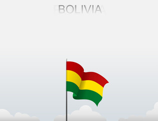 Bolivia flag flutters on a pole standing tall under a white sky