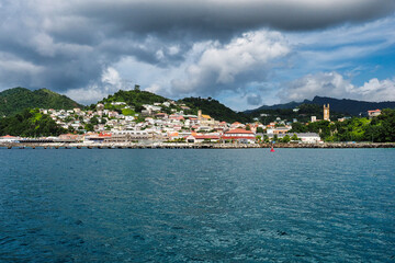 View of Saint George town, capital of Grenada island, Caribbean region of Lesser Antilles
