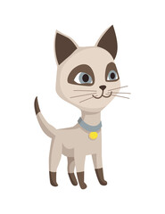 Cartoon cat character. Siamese colorpoint pet. Adorable domestic cat playing. Funny happy and playful animal. Cute two color kitten